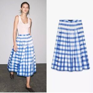 NWOT Zara Blue and White A-Line Skirt with Pockets!